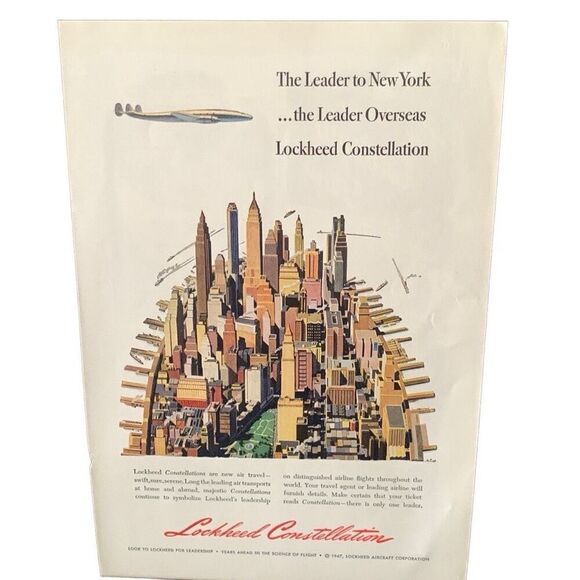 Vintage 1947 Lockheed Constellation Leader To New York Ad Advertisment - Picture 1 of 4
